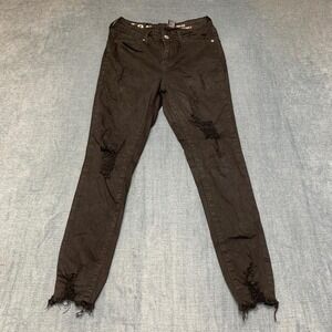 SONG Curvy Jeans Womens 3/26 Black Cotton High Rise Skinny Ankle Distressed